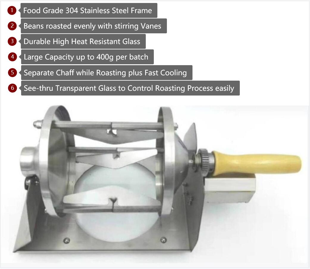 Stovetop Coffee Roaster, Roasting Machine, Seethru DRUM* Coffee Bean